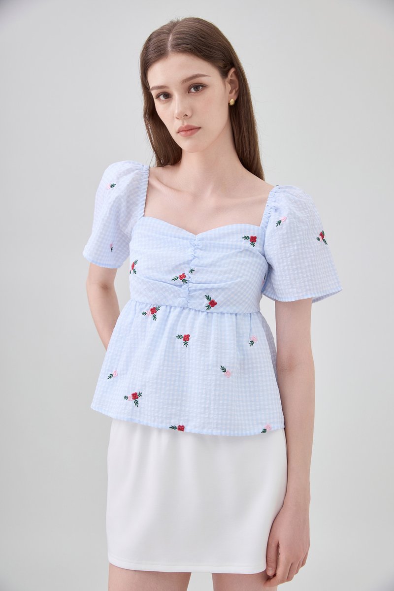 Galilea Gingham Ruched Babydoll Top