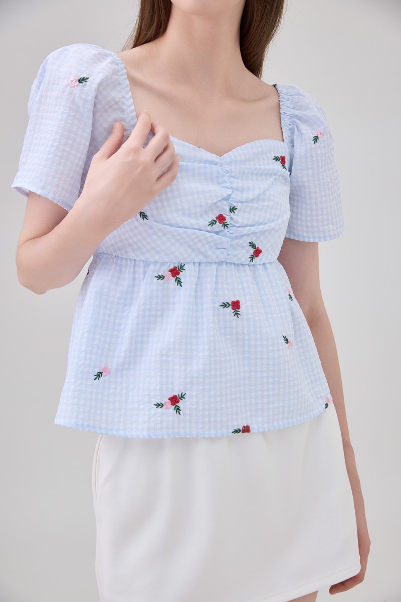 Galilea Gingham Ruched Babydoll Top