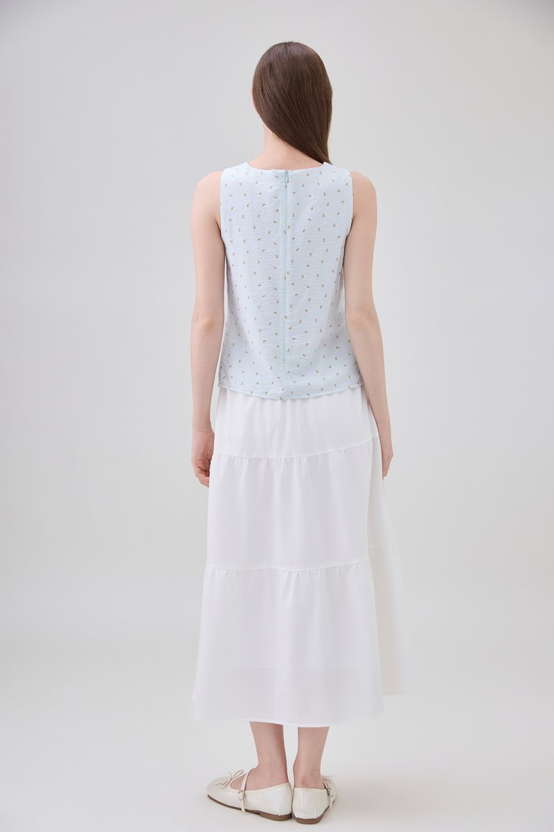 Eleanora Pintuck Floral Button Top In Tiffany Blue