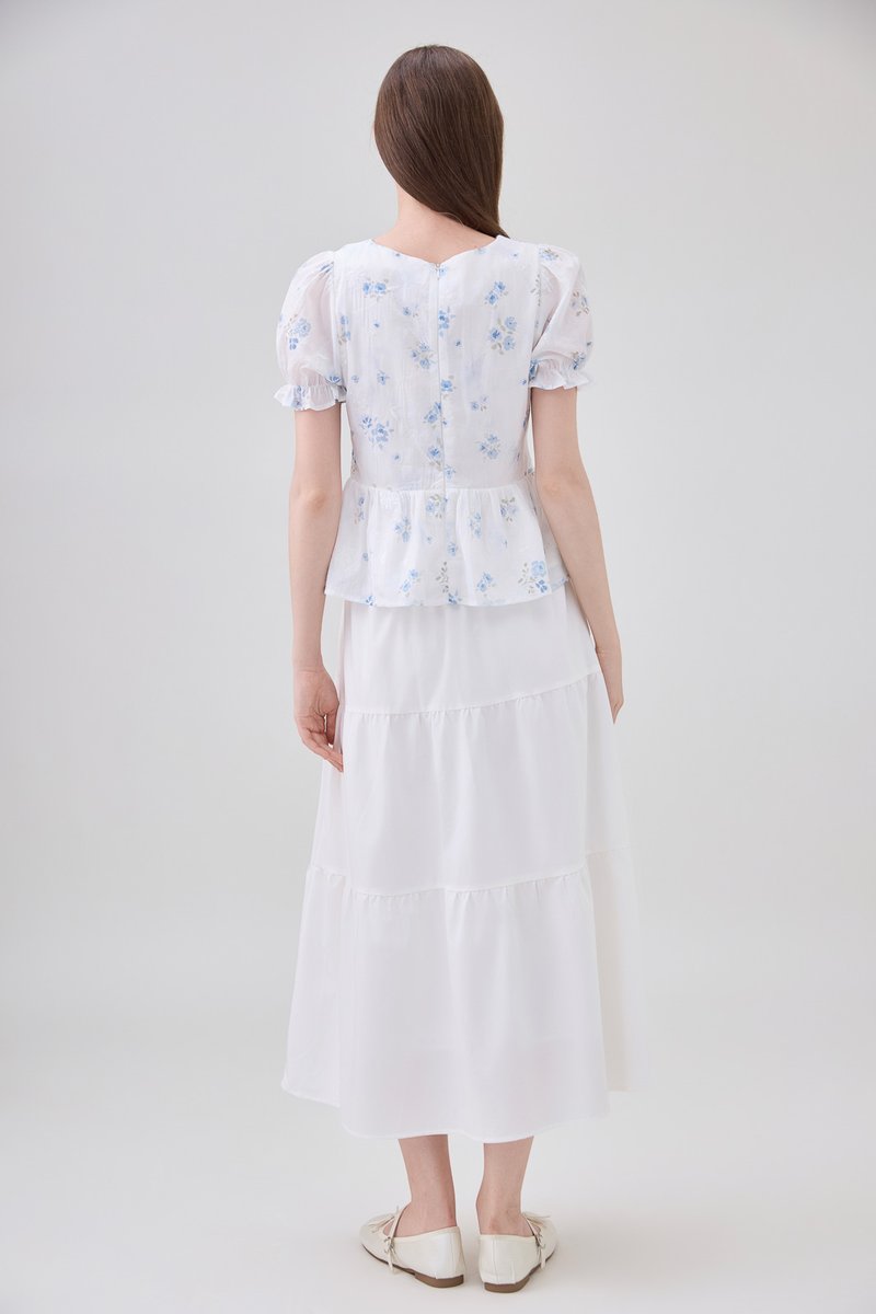 Lyanna Embroidered Empire Waist Babydoll Top In Blue