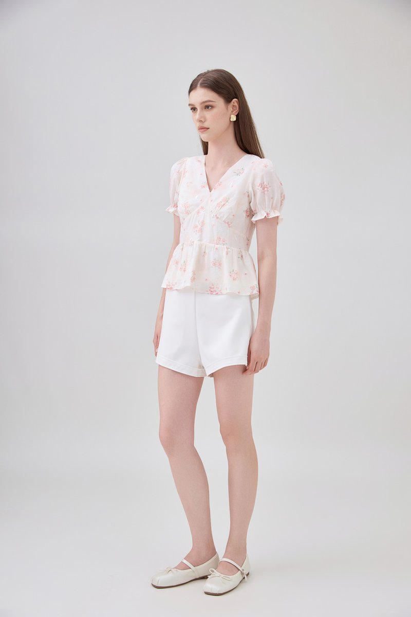 Lyanna Embroidered Empire Waist Babydoll Top In Blush