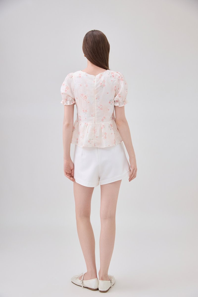 Lyanna Embroidered Empire Waist Babydoll Top In Blush
