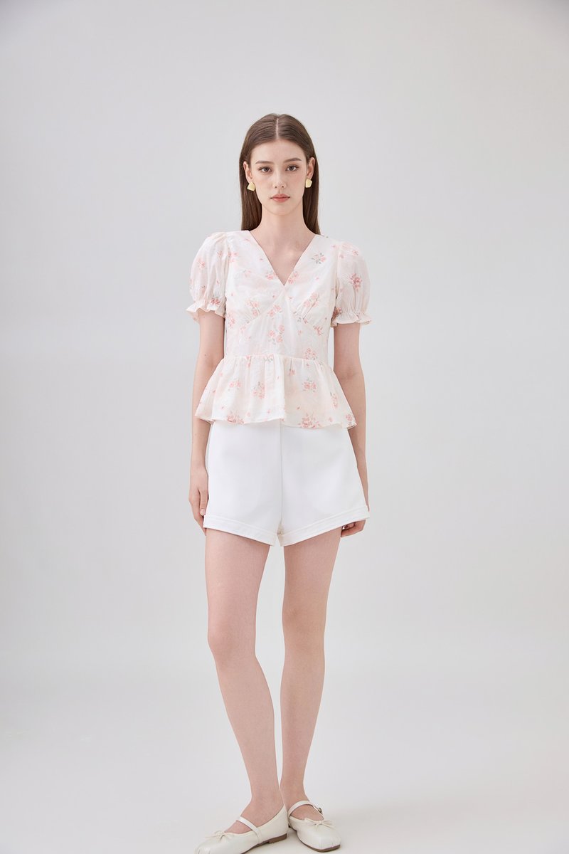 Lyanna Embroidered Empire Waist Babydoll Top In Blush