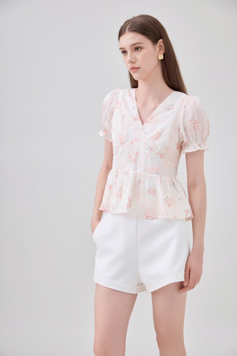 Lyanna Embroidered Empire Waist Babydoll Top In Blush