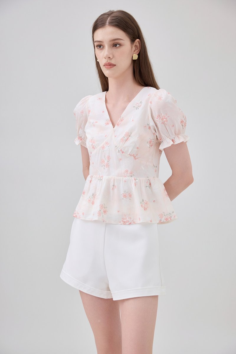 Lyanna Embroidered Empire Waist Babydoll Top In Blush
