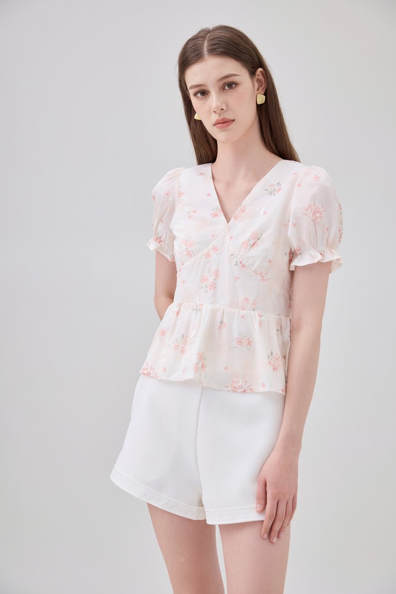 Lyanna Embroidered Empire Waist Babydoll Top In Blush