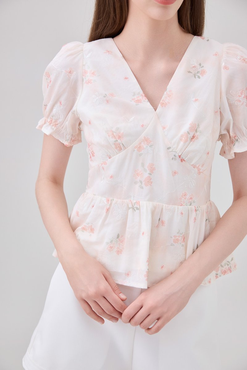Lyanna Embroidered Empire Waist Babydoll Top In Blush