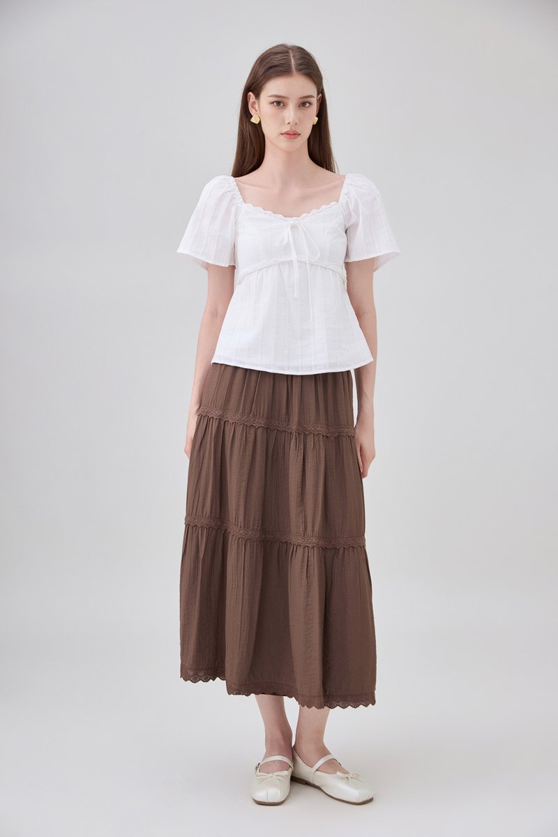 Miranda Pintuck Lace Ribbon Top In White