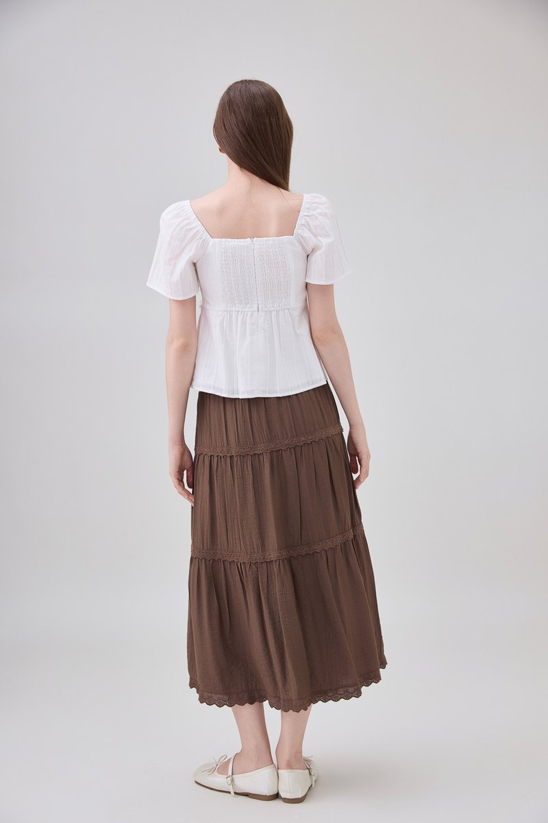 Miranda Pintuck Lace Ribbon Top In White