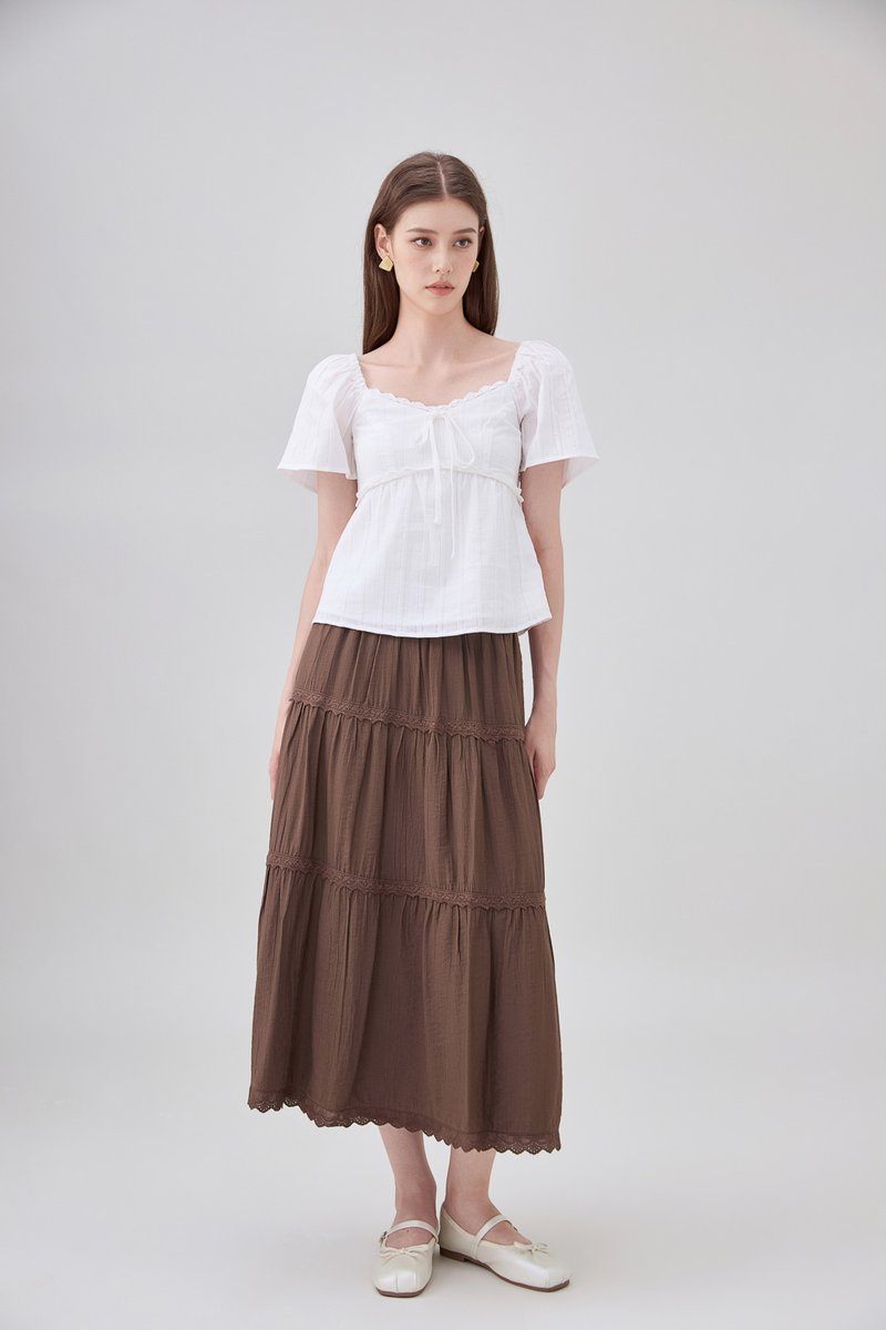 Miranda Pintuck Lace Ribbon Top In White