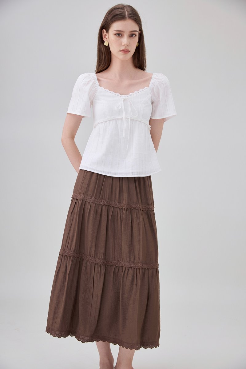 Miranda Pintuck Lace Ribbon Top In White