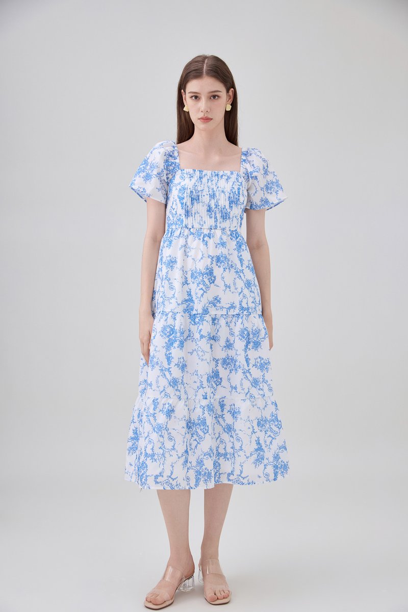 Analia Pintuck Toile Tiered Midi Dress
