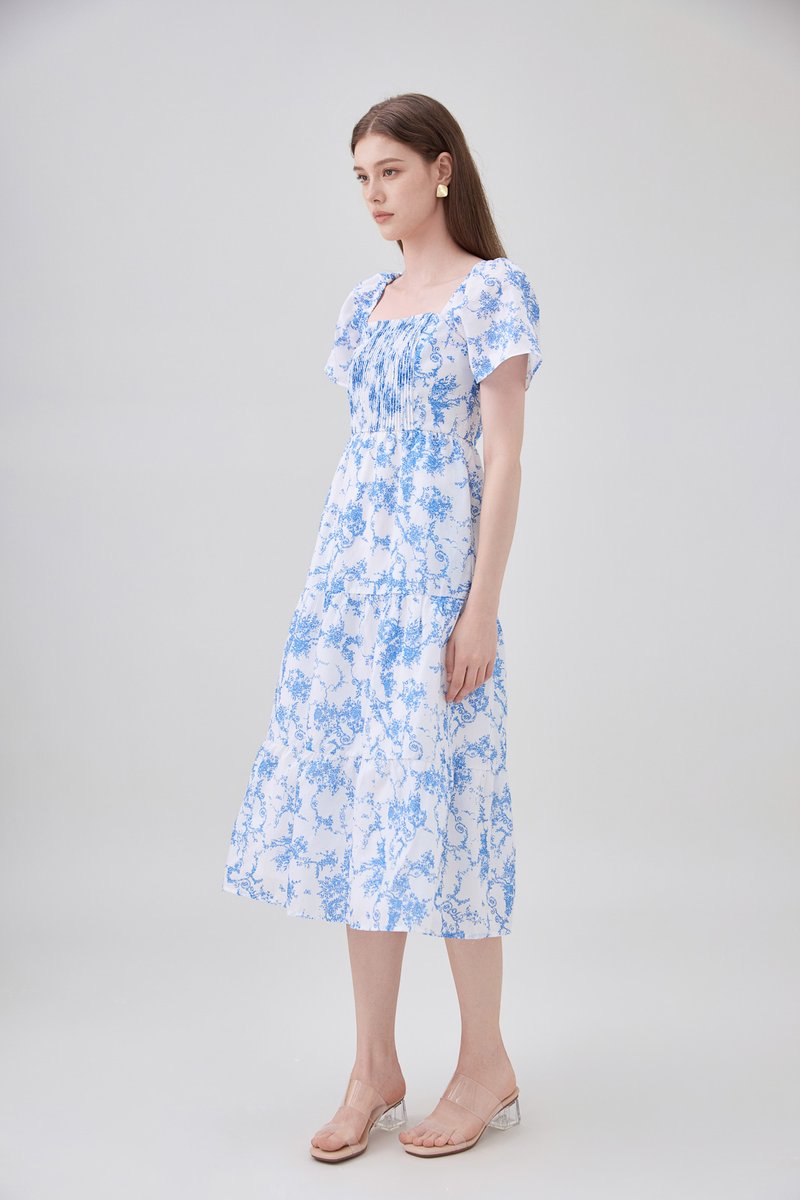 Analia Pintuck Toile Tiered Midi Dress