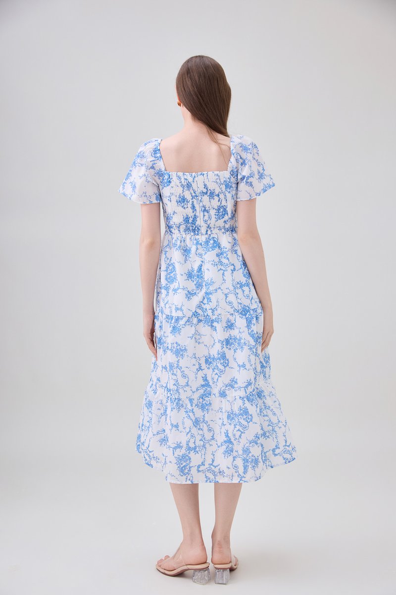 Analia Pintuck Toile Tiered Midi Dress