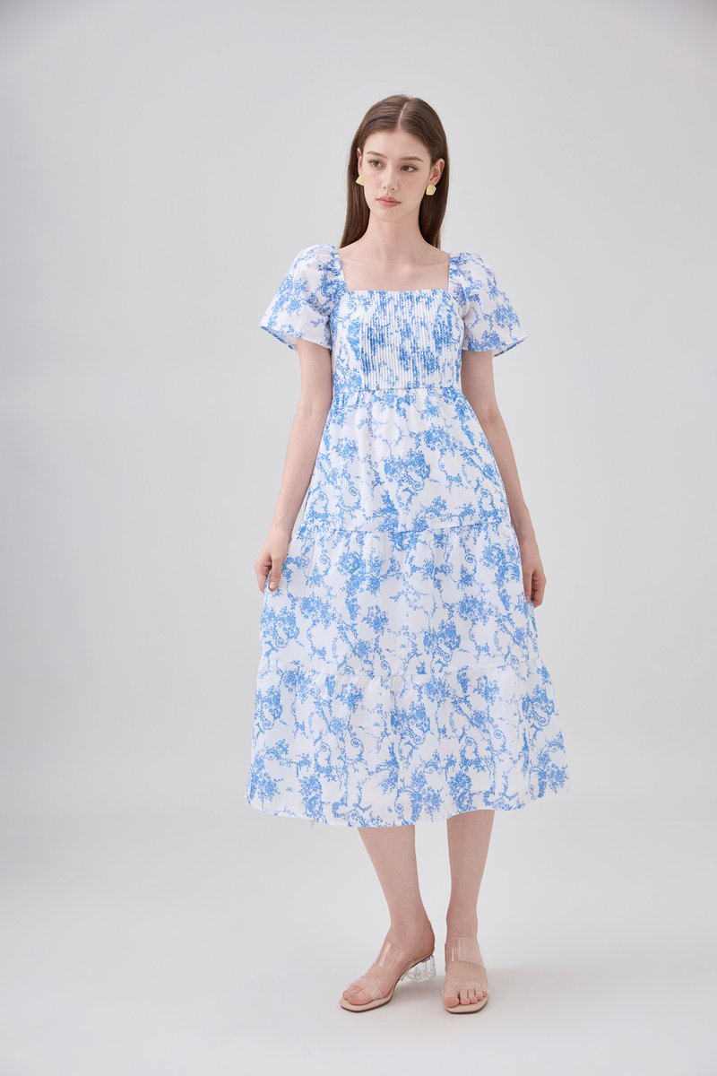 Analia Pintuck Toile Tiered Midi Dress