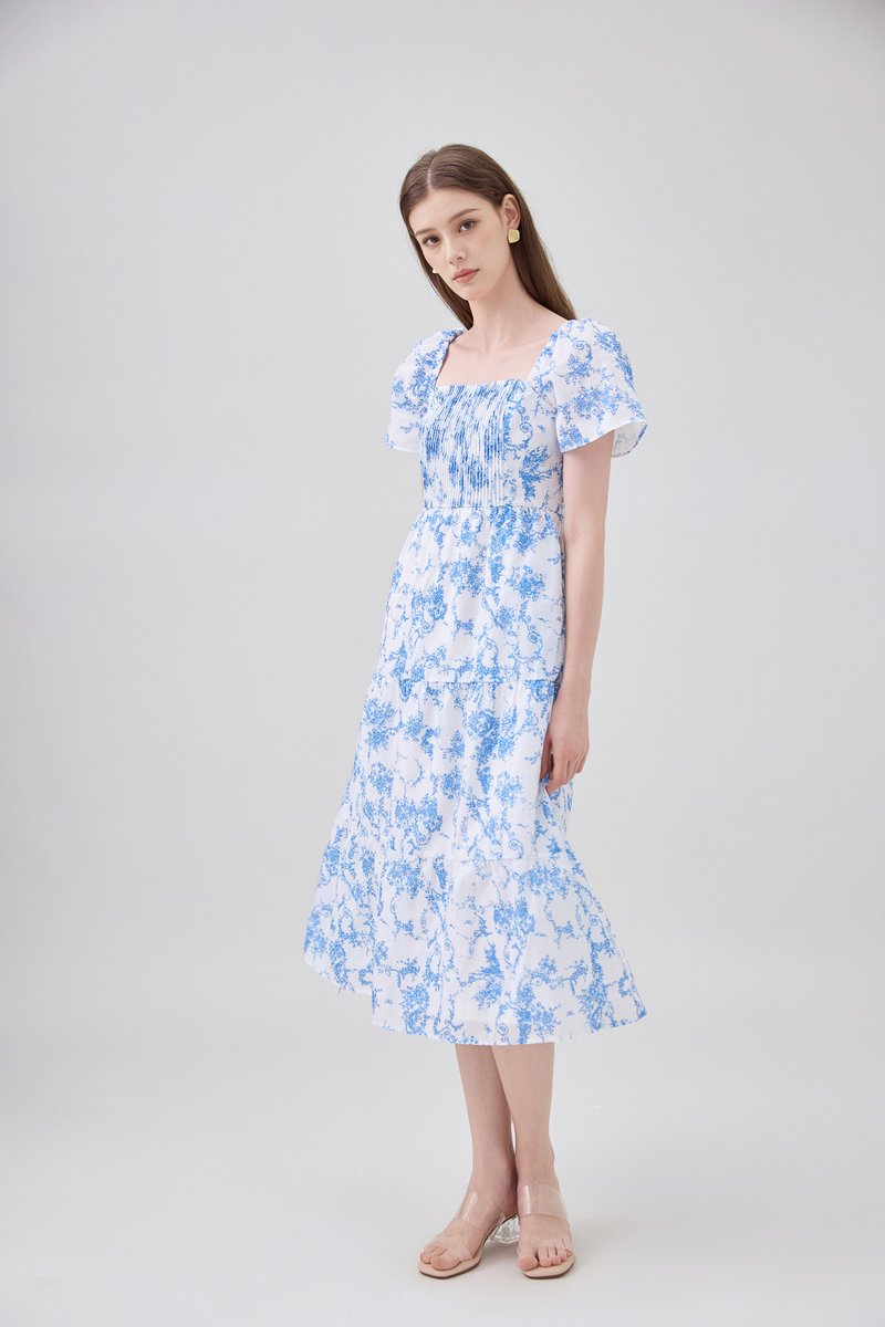 Analia Pintuck Toile Tiered Midi Dress
