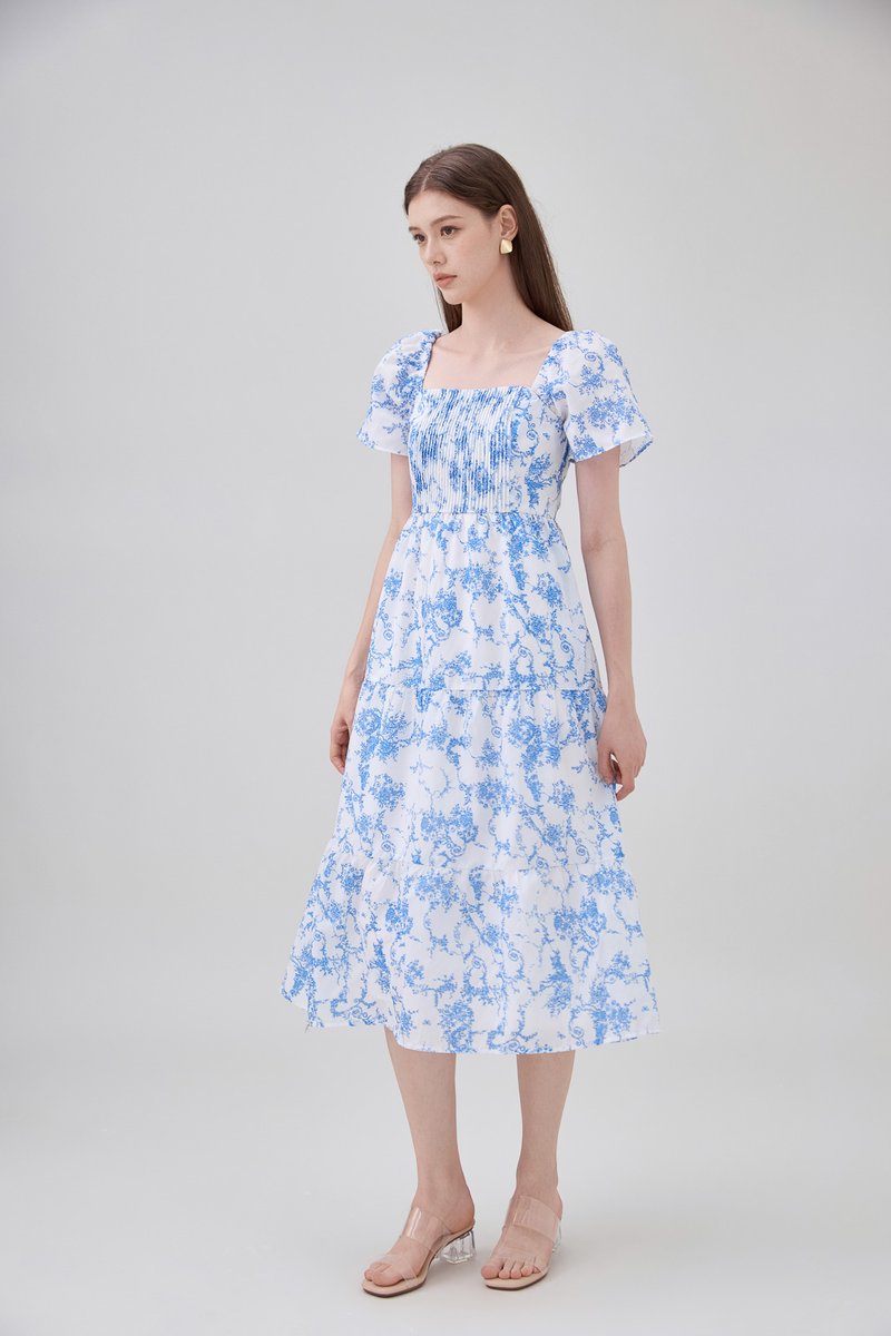 Analia Pintuck Toile Tiered Midi Dress