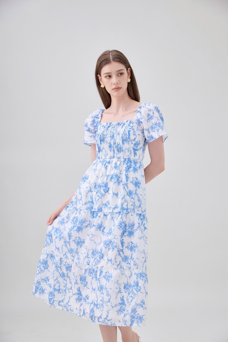 Analia Pintuck Toile Tiered Midi Dress