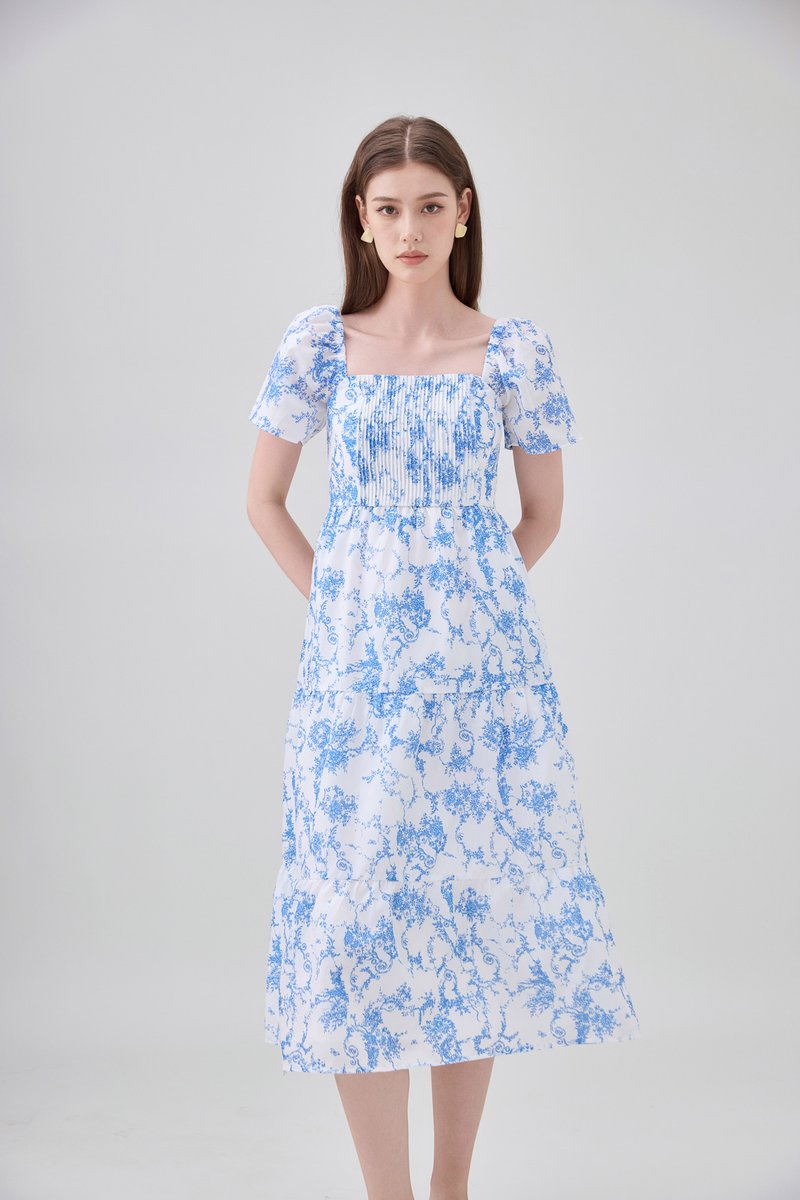 Analia Pintuck Toile Tiered Midi Dress