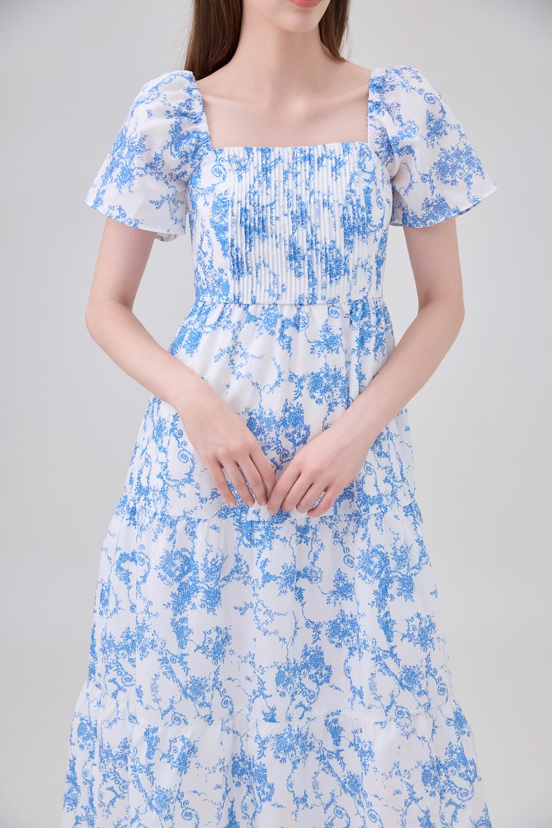 Analia Pintuck Toile Tiered Midi Dress
