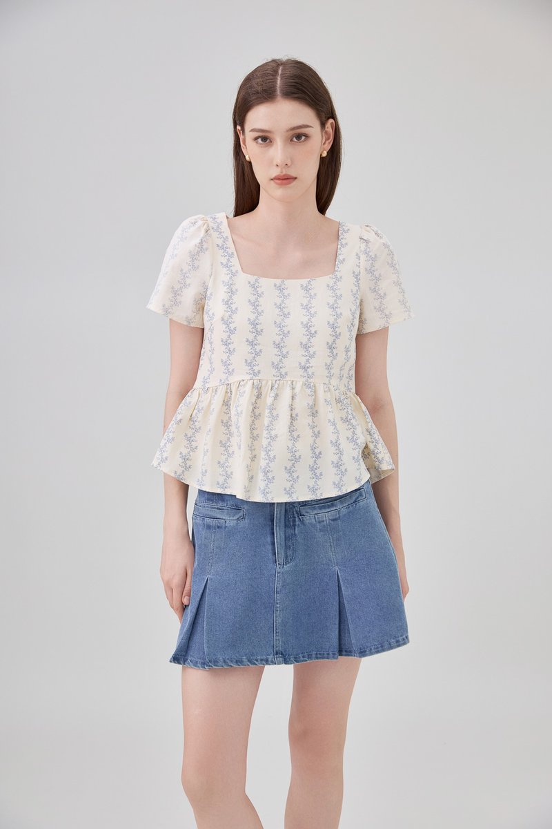 Celina Floral Vine Babydoll Top In Cream