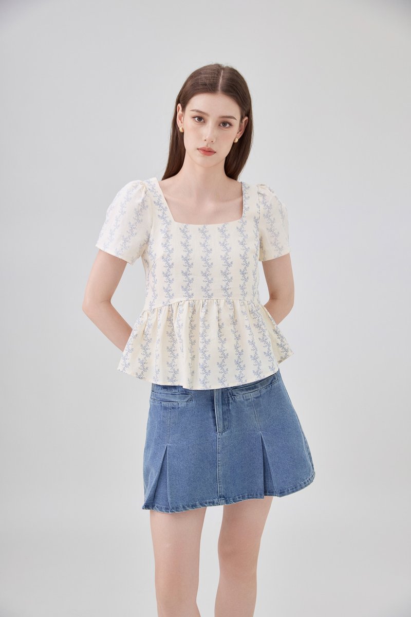 Celina Floral Vine Babydoll Top In Cream