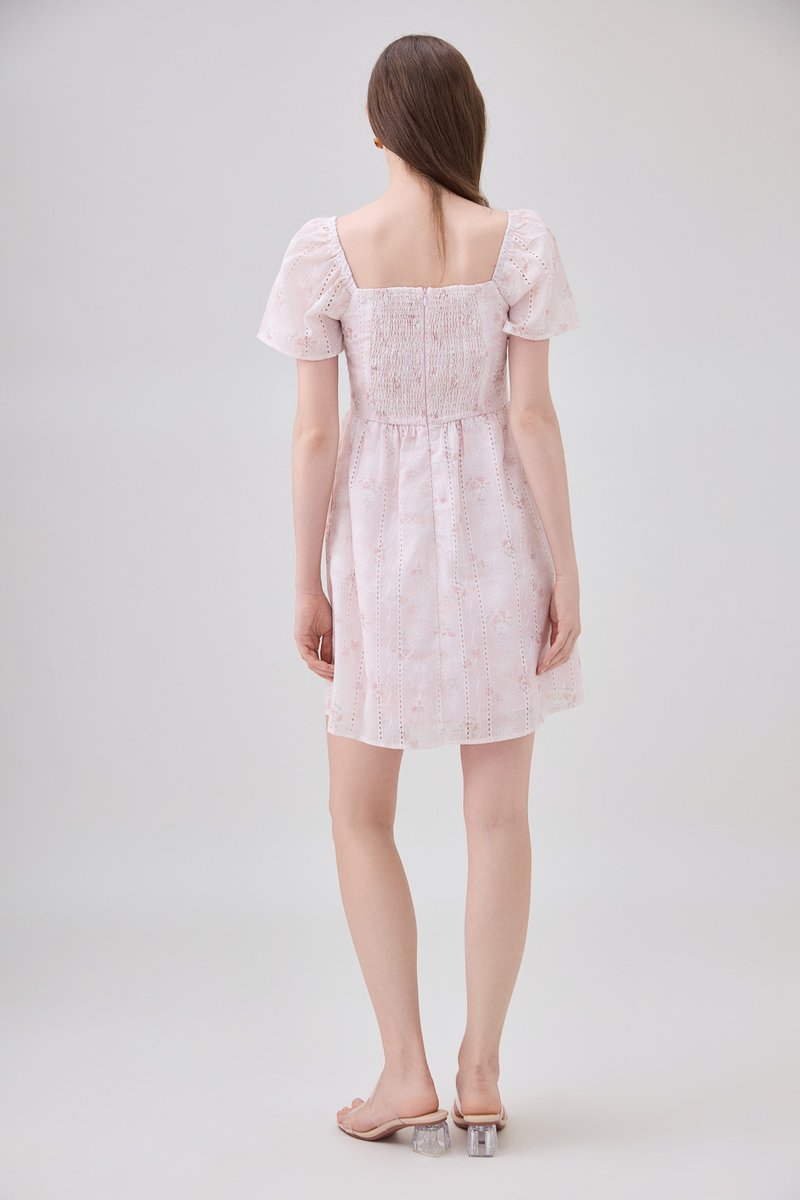 Siena Embroidered Fleur Crochet Dress In Blush Pink