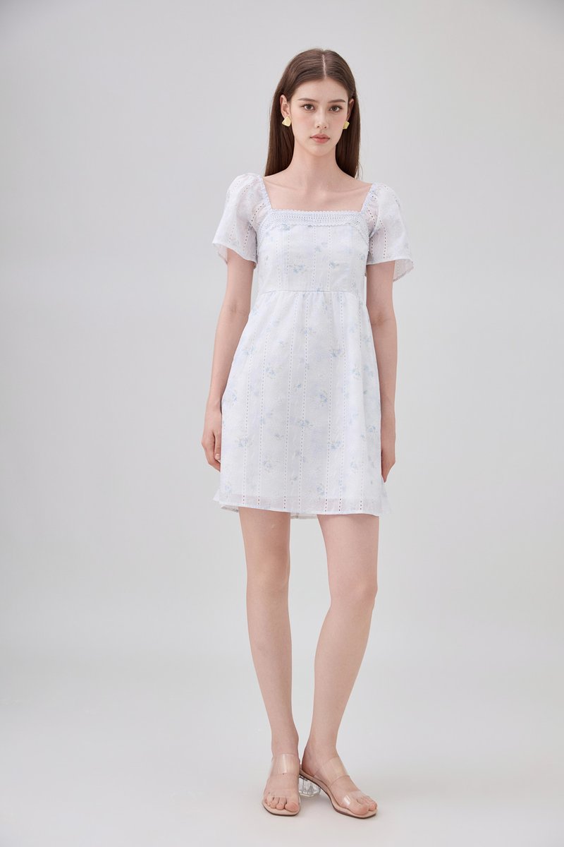 Siena Embroidered Fleur Crochet Dress In Ice Blue