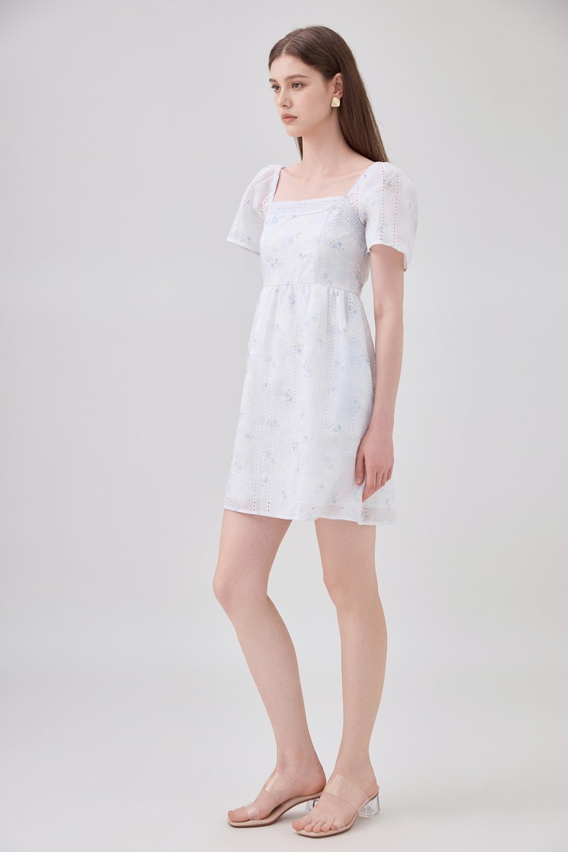 Siena Embroidered Fleur Crochet Dress In Ice Blue