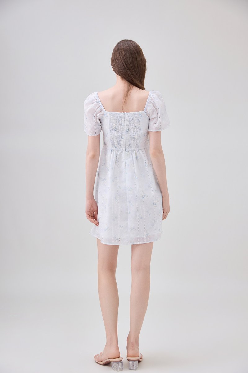 Siena Embroidered Fleur Crochet Dress In Ice Blue