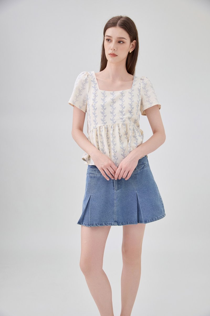 Celina Floral Vine Babydoll Top In Cream