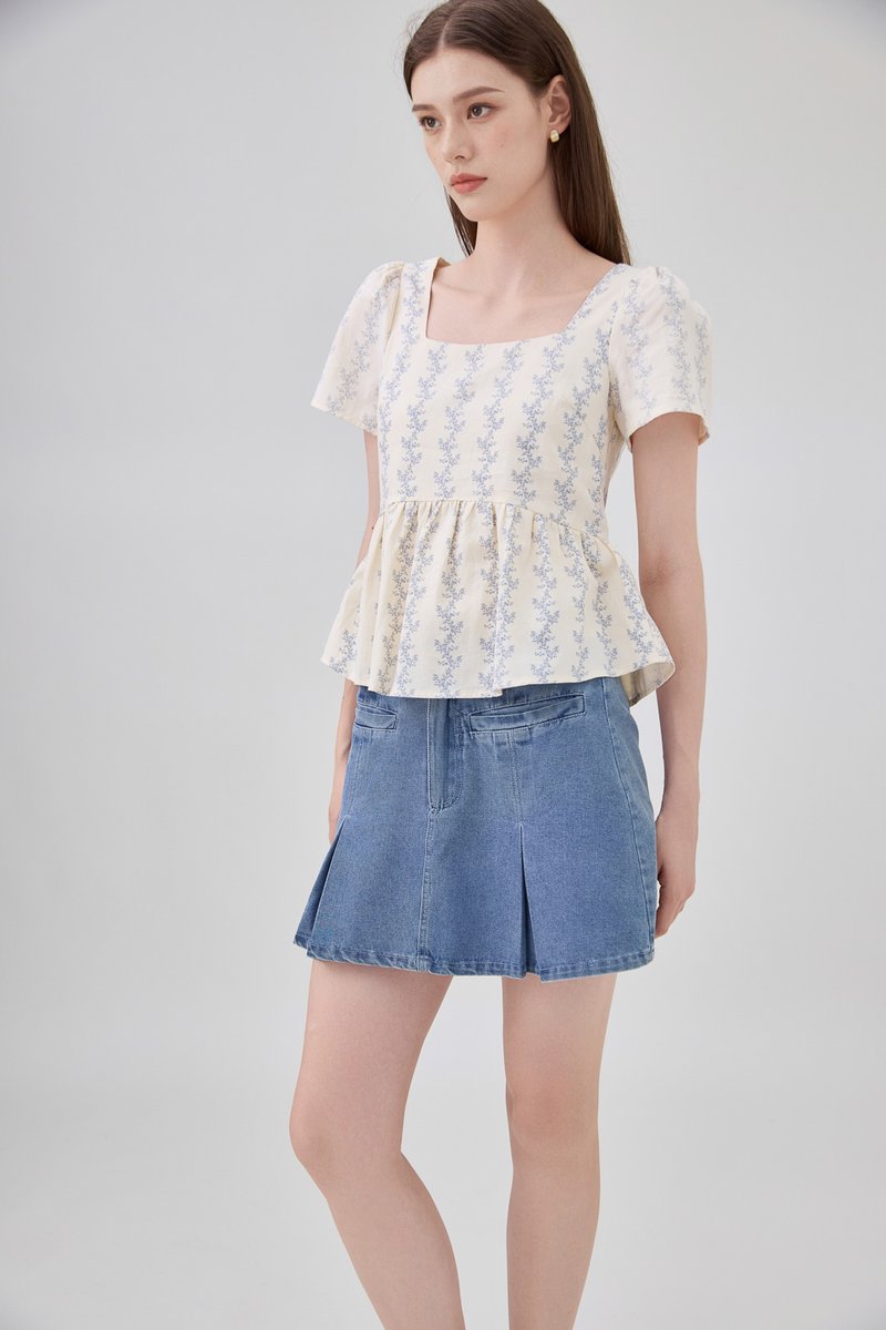 Celina Floral Vine Babydoll Top In Cream