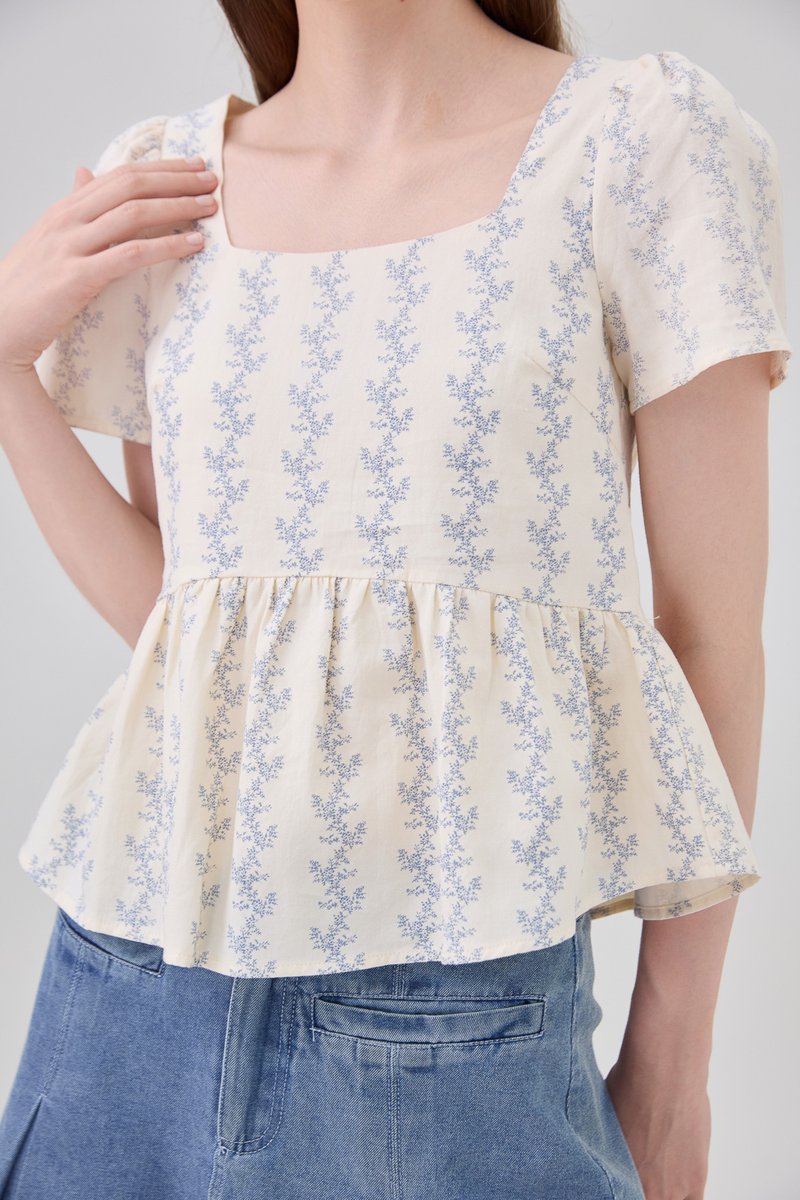 Celina Floral Vine Babydoll Top In Cream