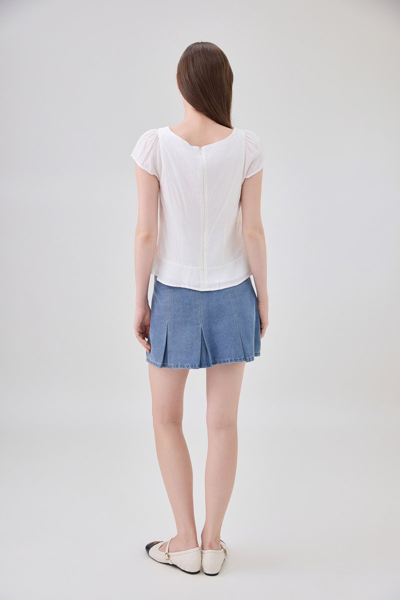 Thalia Lace Pintuck Button Top In White