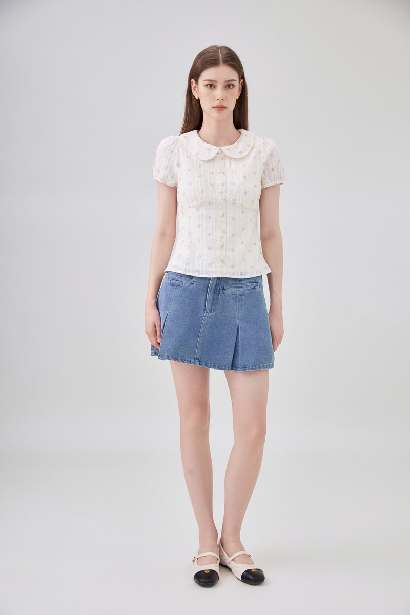 Ensley Pointelle Fleur Peter Pan Top In Cream