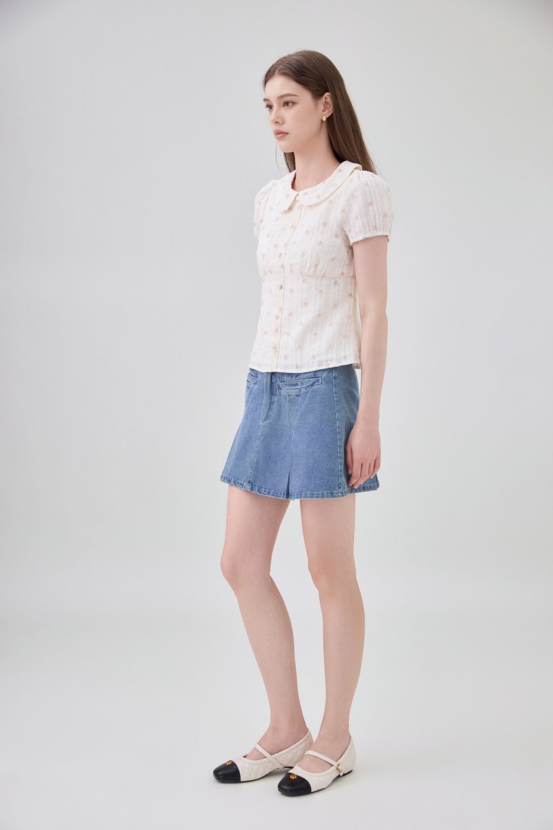 Ensley Pointelle Fleur Peter Pan Top In Cream