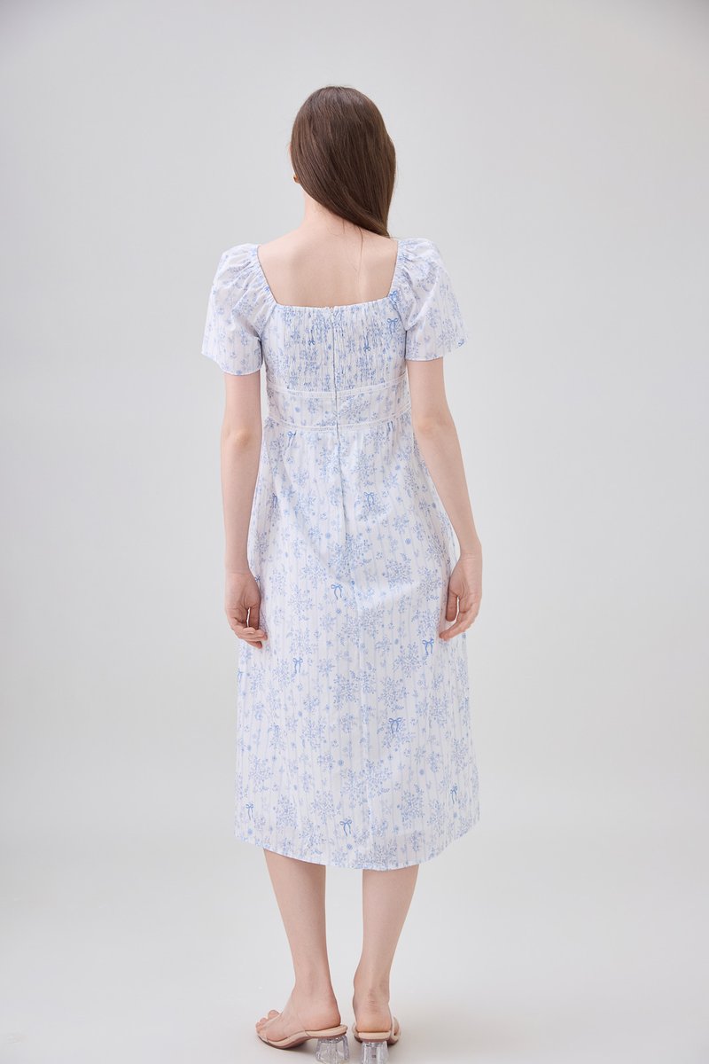Bristol Floral Ribbon Midi Dress In Blue
