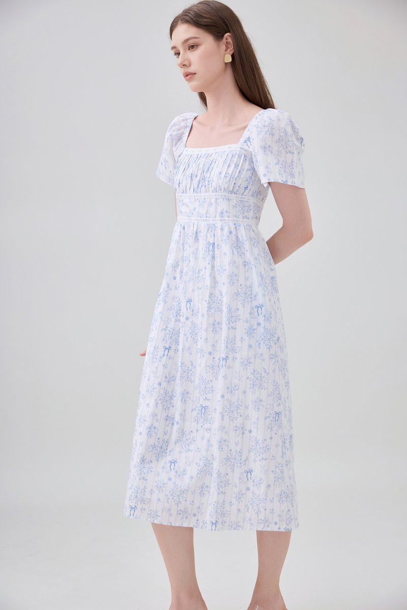 Bristol Floral Ribbon Midi Dress In Blue