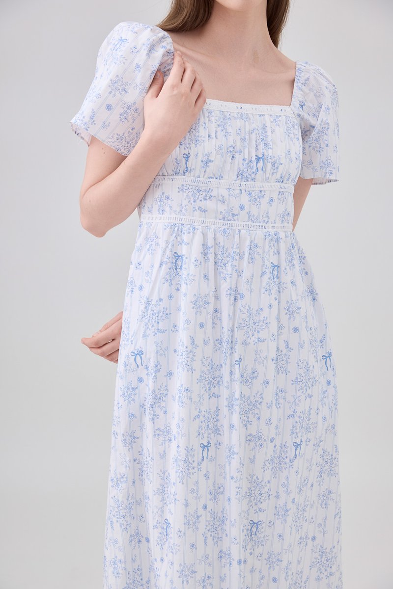 Bristol Floral Ribbon Midi Dress In Blue