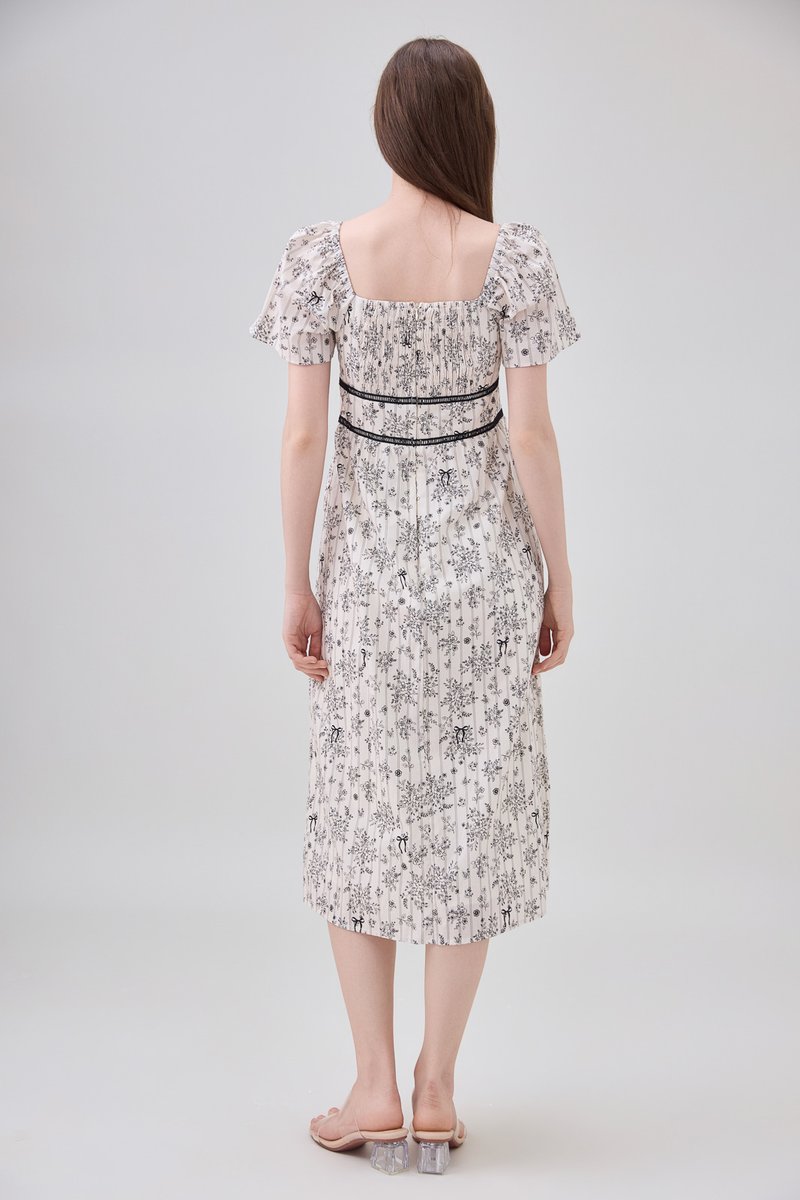 Bristol Floral Ribbon Midi Dress In Black