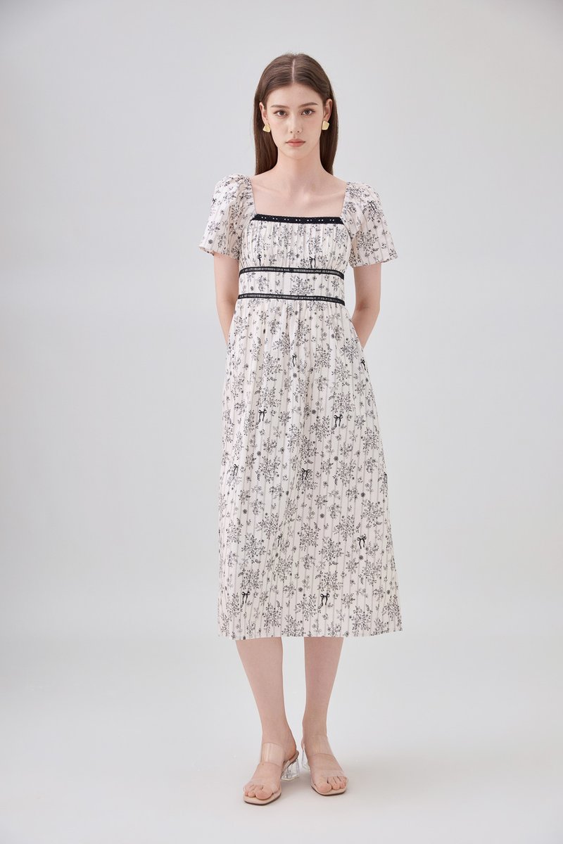 Bristol Floral Ribbon Midi Dress In Black