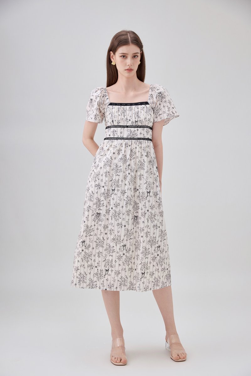 Bristol Floral Ribbon Midi Dress In Black