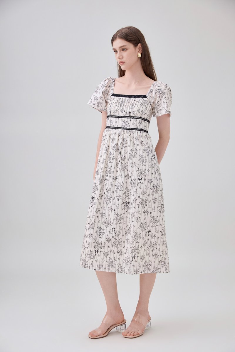 Bristol Floral Ribbon Midi Dress In Black