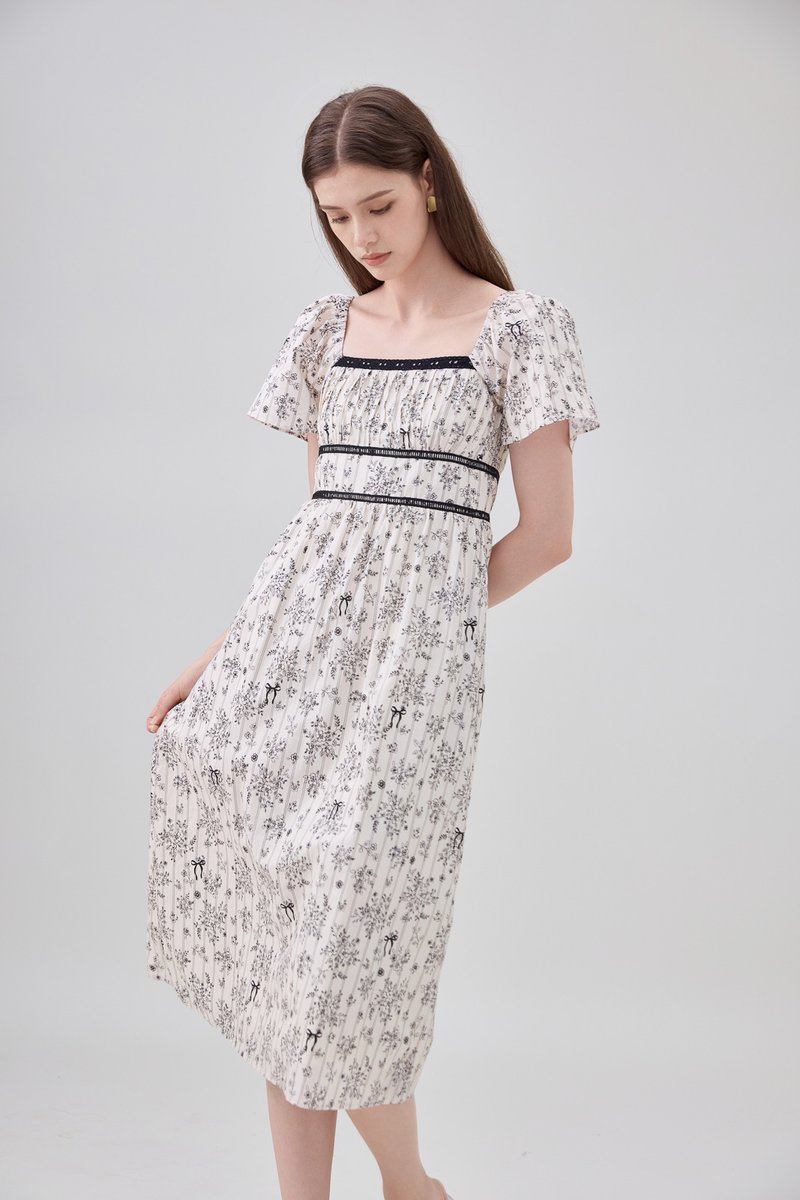 Bristol Floral Ribbon Midi Dress In Black