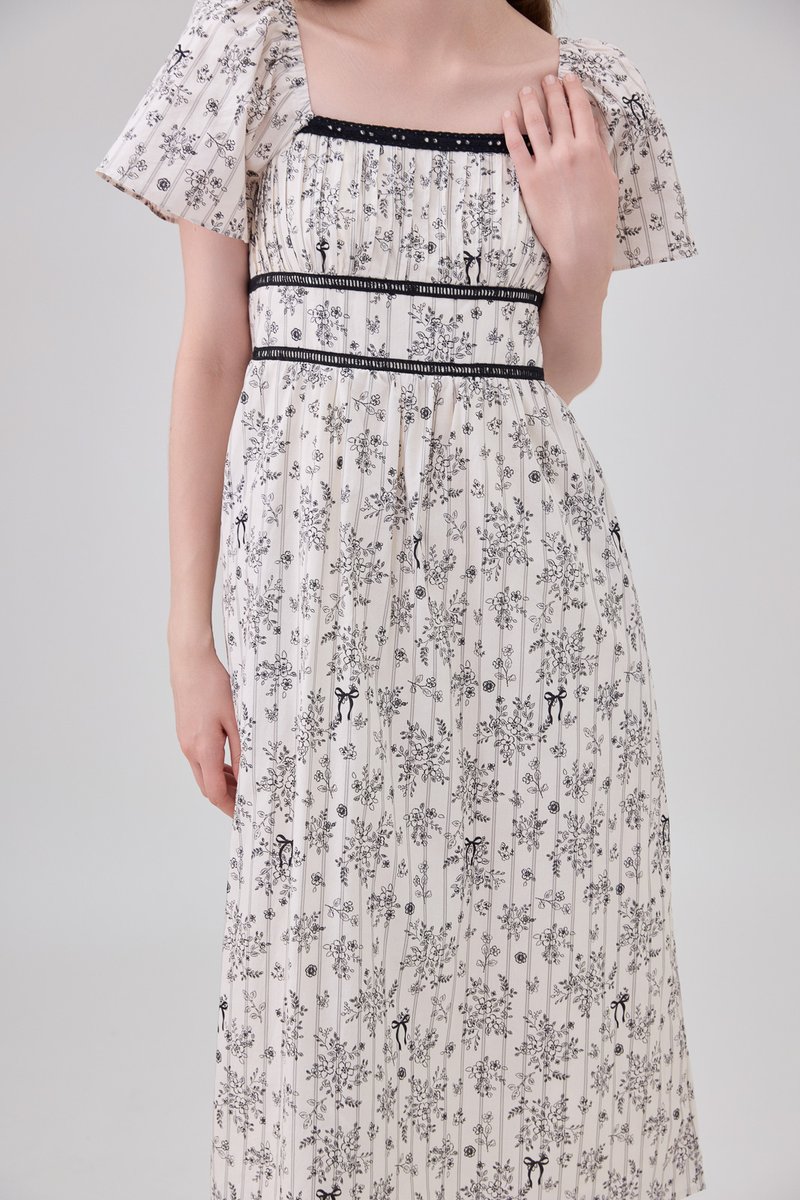 Bristol Floral Ribbon Midi Dress In Black