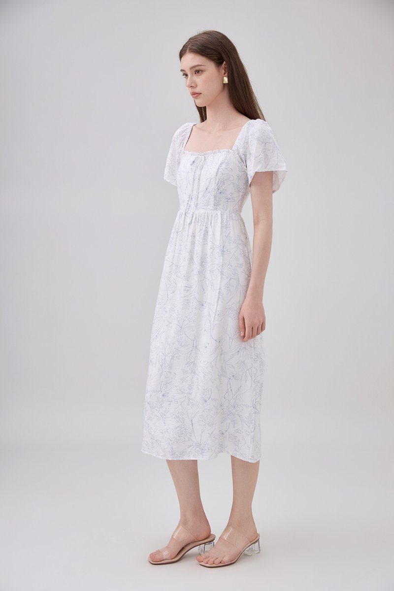 Lettie Ribbon Midi Dress In Toile Floral