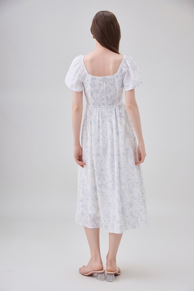 Lettie Ribbon Midi Dress In Toile Floral