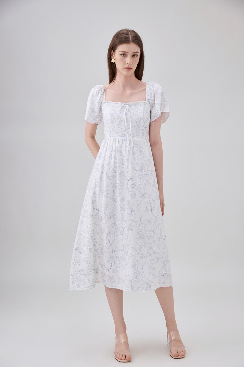Lettie Ribbon Midi Dress In Toile Floral