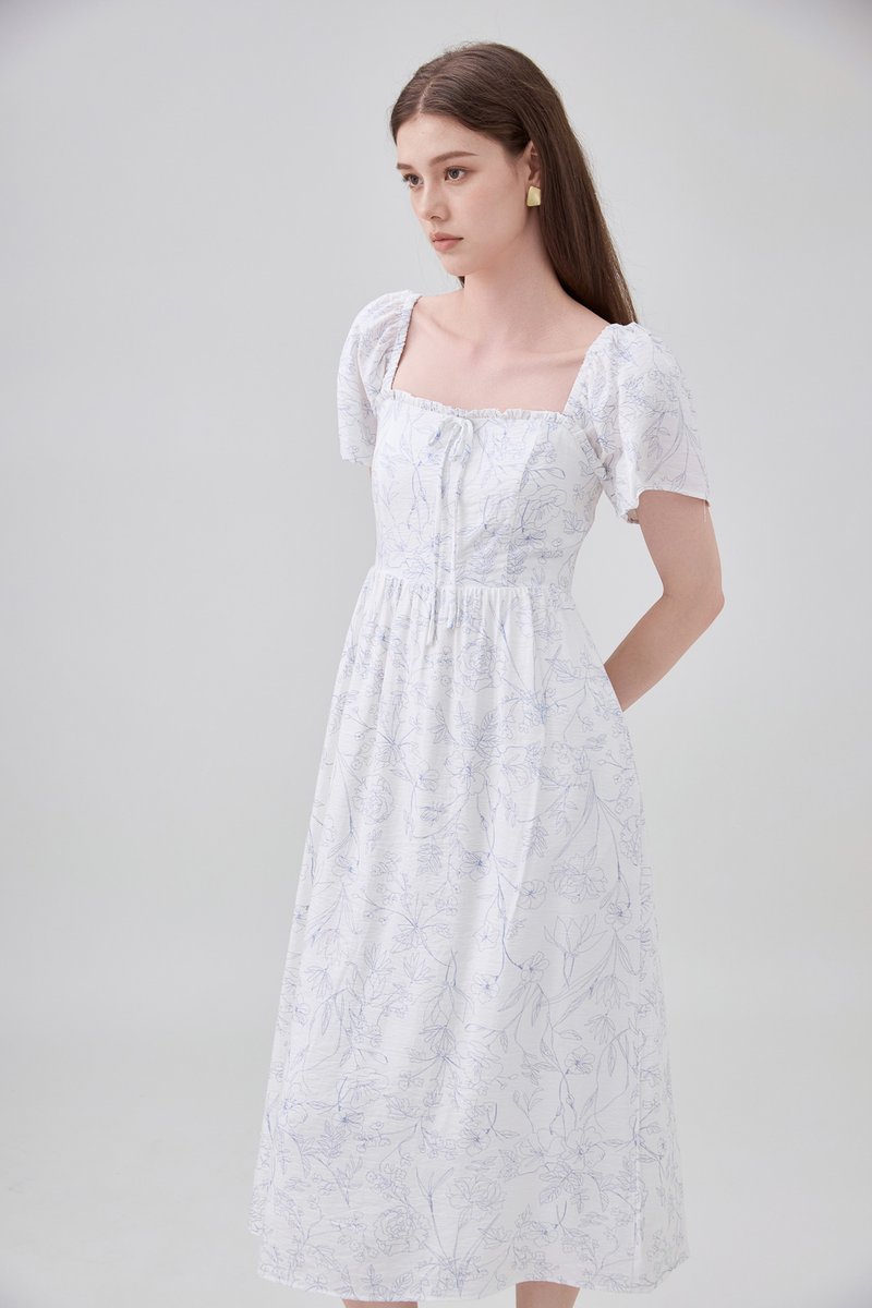 Lettie Ribbon Midi Dress In Toile Floral