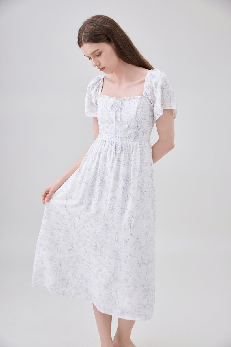 Lettie Ribbon Midi Dress In Toile Floral